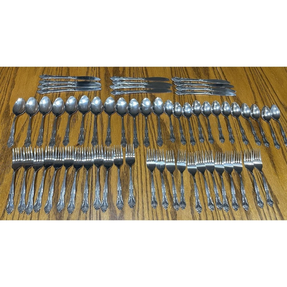 Vintage 60 Pc DREAM ROSE Stainless Rogers Co Korea  Silverware Service For 12